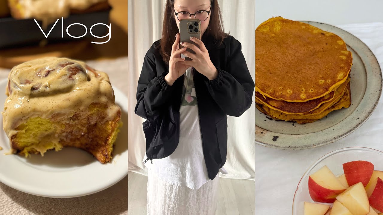 🎃단호박 시나몬롤, 단호박 팬케이크 레시피 🍂가을맞이 vlog