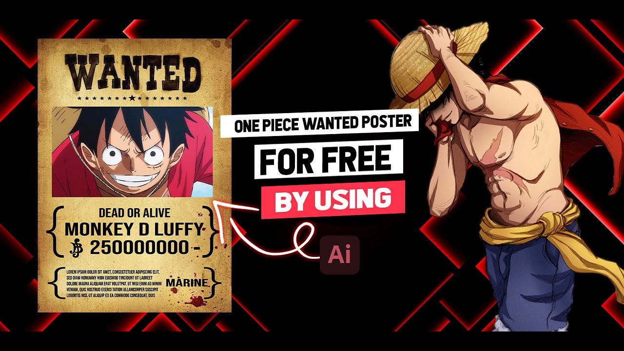 One Piece Wanted Poster Design | Adobe Illustrator | Onepiece Anime #onepiece #luffy #youtube