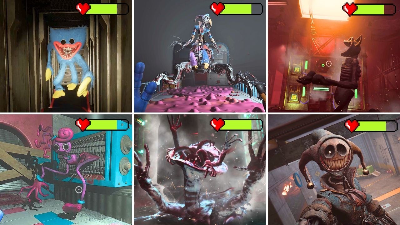 Poppy Playtime: Chapter 1 To 5 All Main Boss Fights & Death with Healthbar