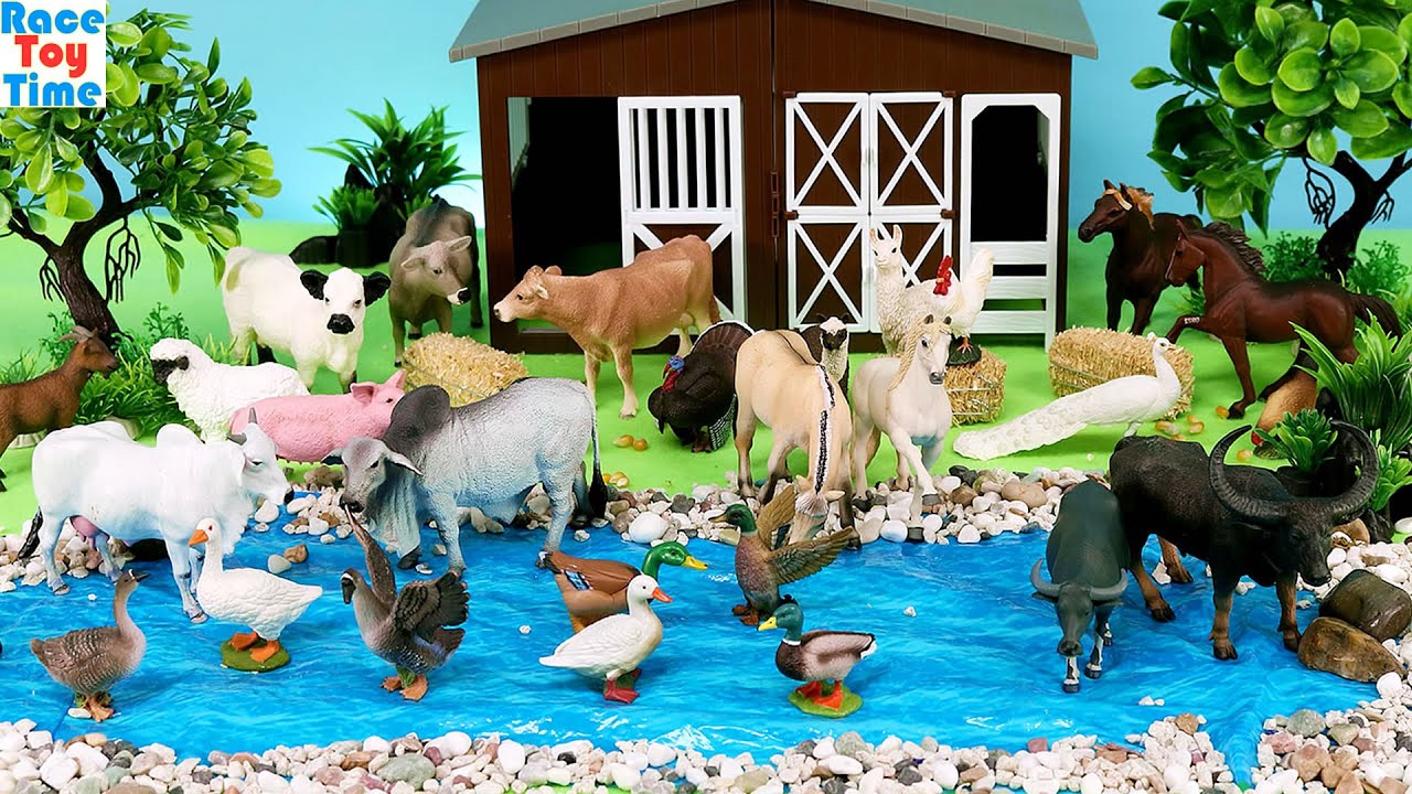 Farm Pond Scenery Sets with Fun Barn Animal Figurines