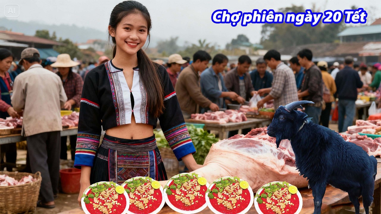 Chợ tết vùng cao cao dê núi lợn bản đặc sản ầm ầm từ trên núi xuống chợ