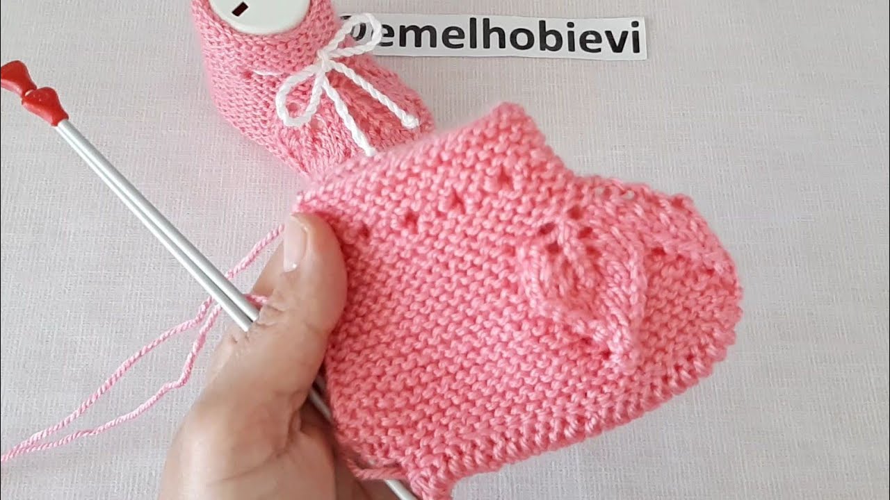 İki Şişle Yaprak Desen Tabanlı Bebek Patik ve Burgu Kordon Yapılışı /  Knitting Baby Socks Booties