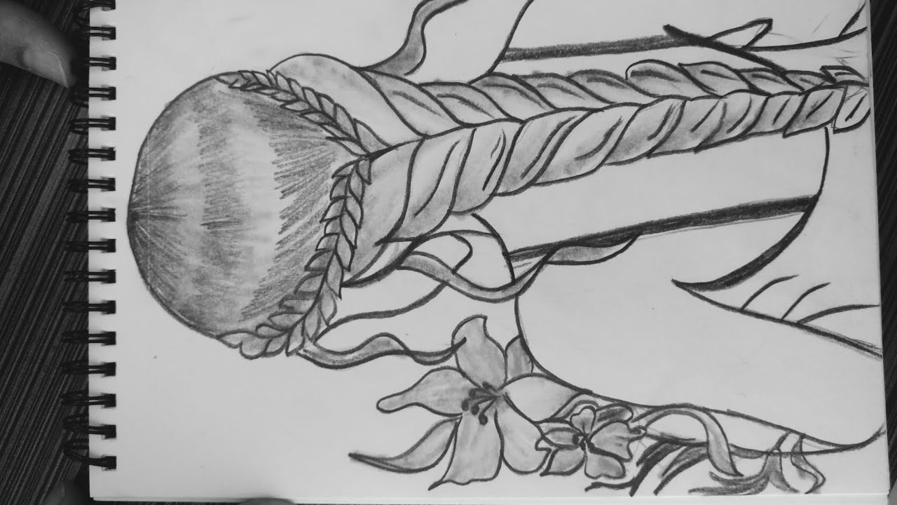 Sketching  A girl with Flowers and Braids beautiful and amazing ..#sketch #music #love 
