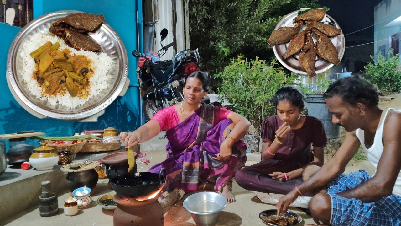 Slow Peaceful Sunday Evening Routine || Rice & Sambar & Fish fry || Dinner Cooking In Village House 