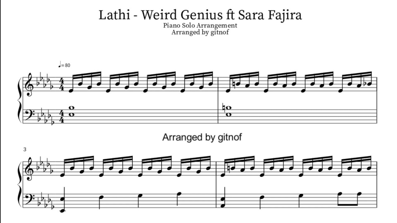Lathi - Weird Genius ft Sara Fajira (Piano Sheet Music)