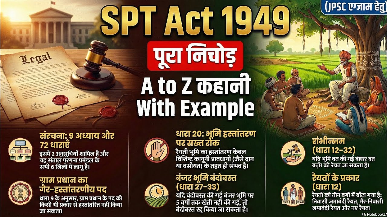 SPT Act 1949 का पूरा निचोड़ (A to Z) | Section 1 to 72 Complete Guide | 2 Hours Masterclass for JPSC