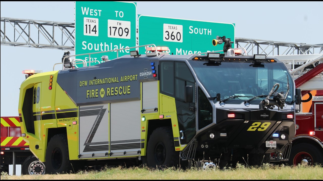 (INSANELY RARE) DFW Airport EZ-29 Responds Off Airport (MANY UNITS) Grapevine Garbage Truck Fire
