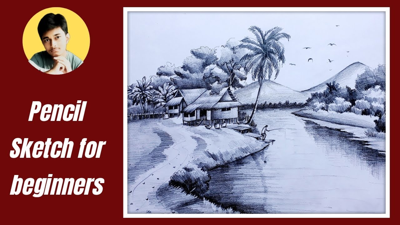 Beautiful Village Landscape Scenery Drawing for Beginners | Pencil Sketch Art with Samya-63