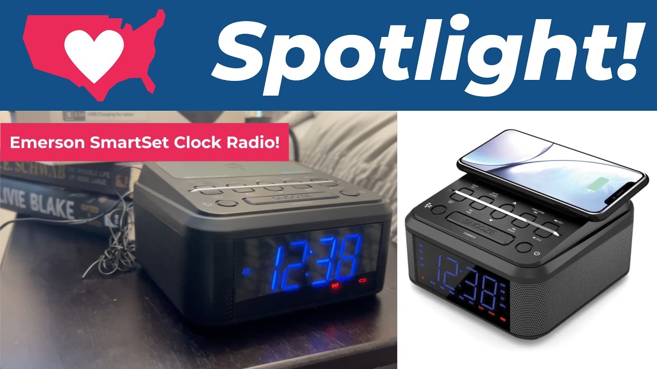 Emerson SmartSet Clock Radio | Auto‑Set Alarm Clock with Wireless Charging & Bluetooth