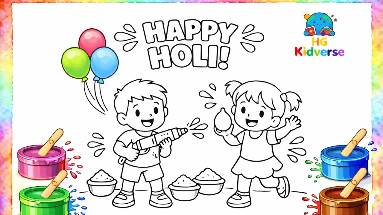 Happy Holi Coloring for Kids 🎨 | Easy Holi Drawing & Coloring