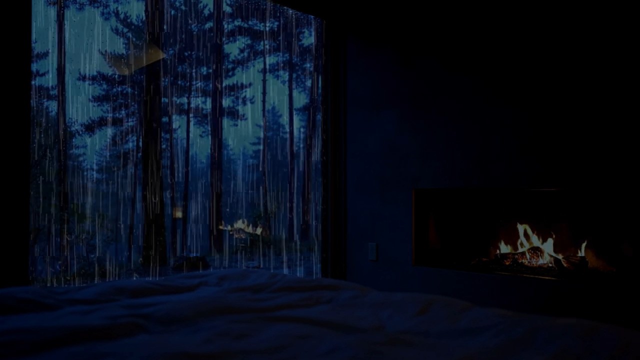 Dreamy Cabin Nook Scene 🌧️ Warm Fireplace & Rain Forest Ambience | Sleep & Relaxation