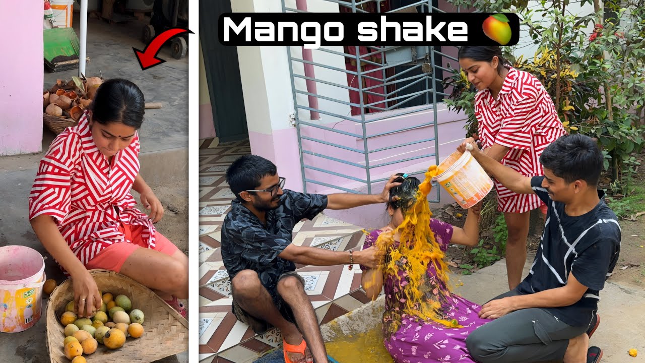 Behen ko diya fresh mango 🥭 shake bath 😂