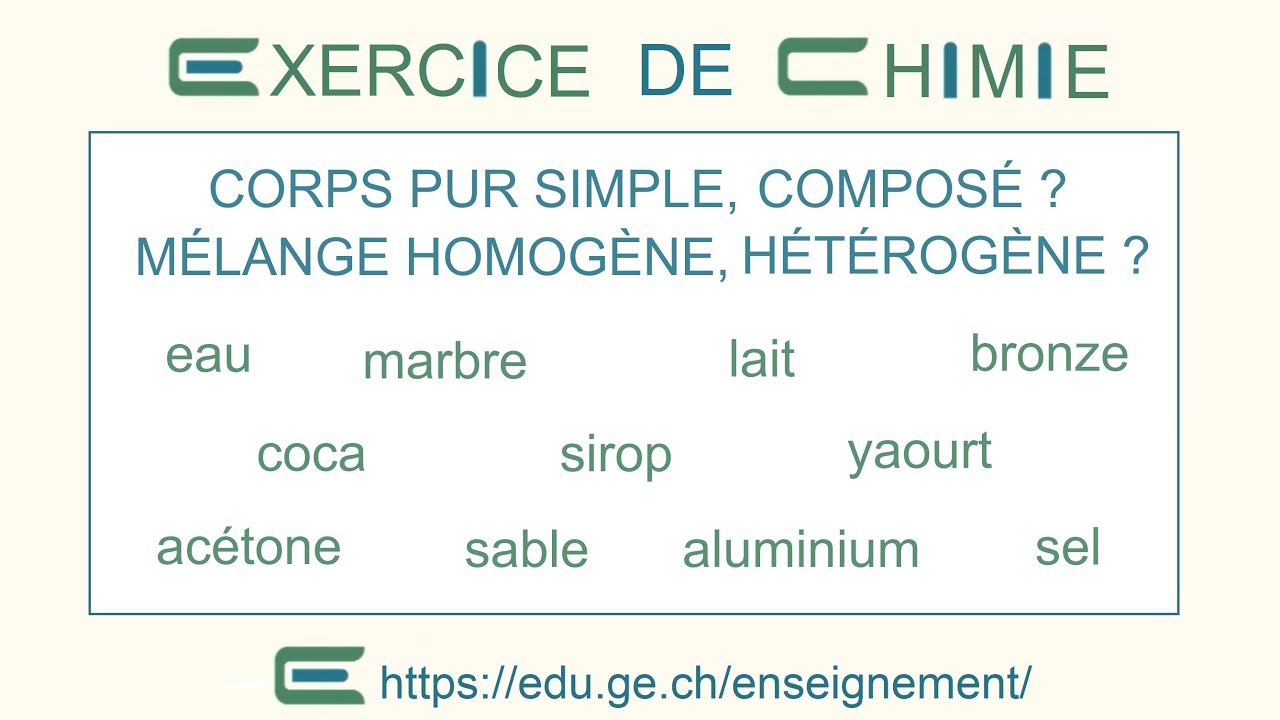 1A4Aa Corps purs et mélanges (exemple d'exercice avec sa résolution)