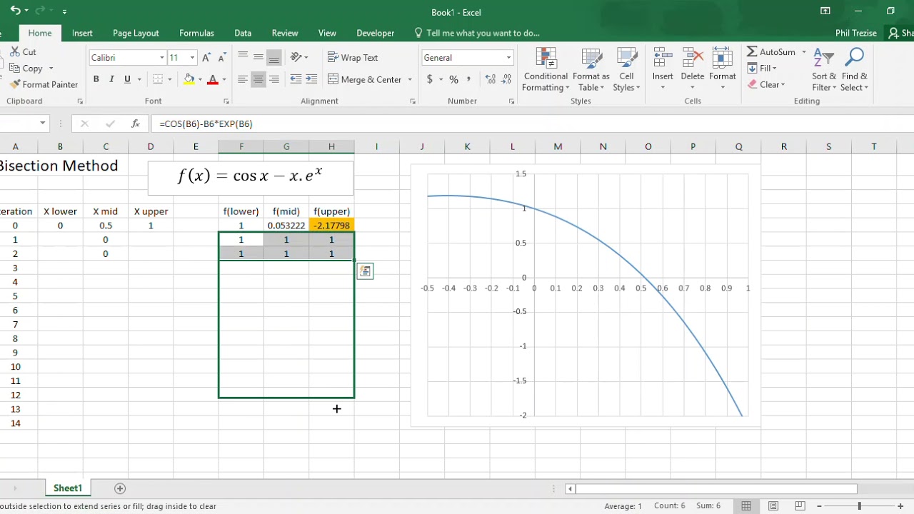 Bisection Method using Excel