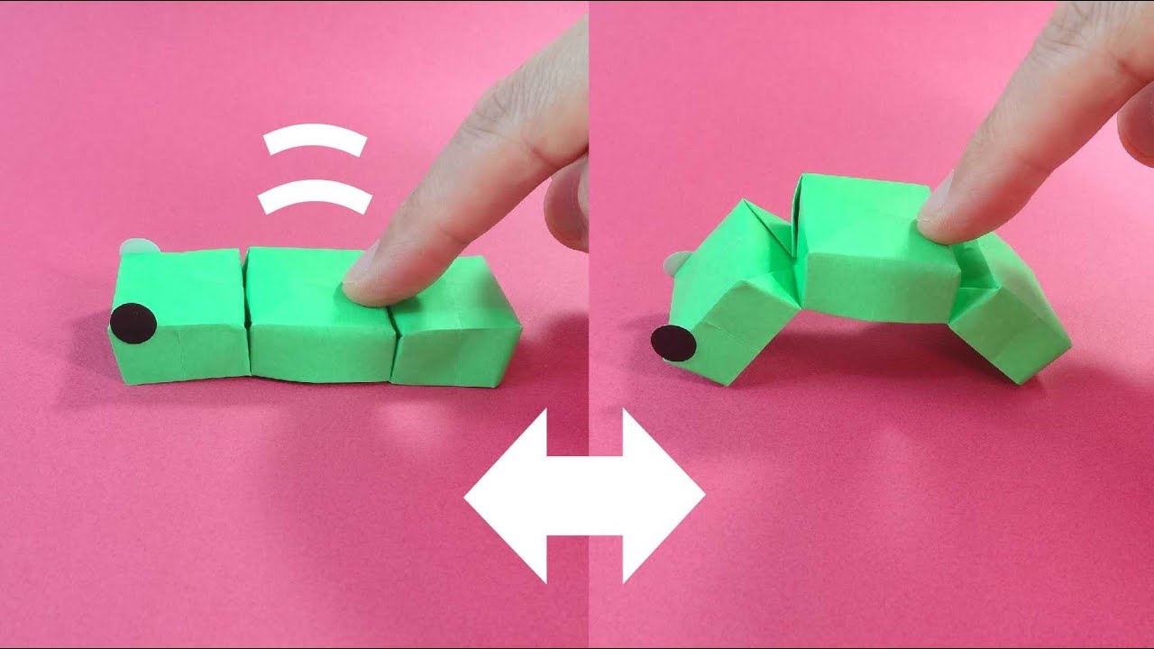 折り紙おもちゃ「ヒョコヒョコあおむし」Origami Toy 