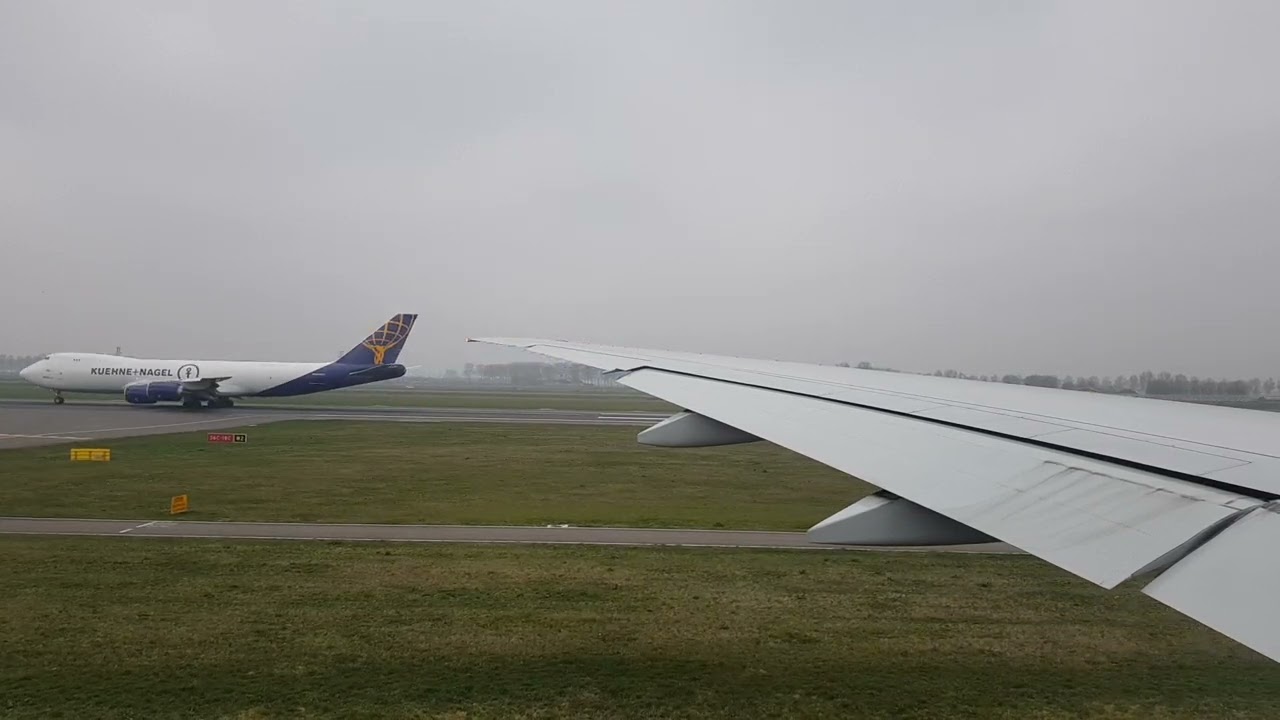 KLM flight KL591 departing Amsterdam Schiphol Airport (EHAM), The Netherlands.