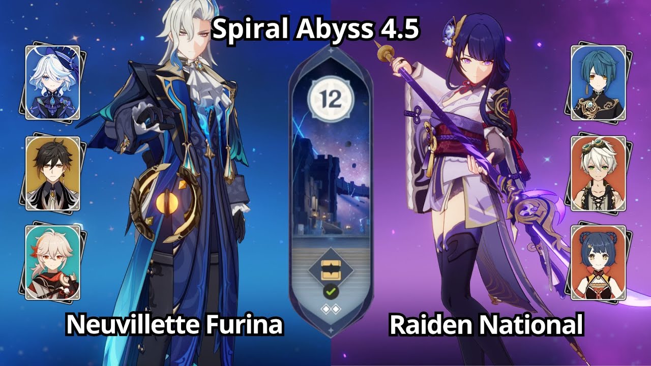 C0 Neuvillette Furina & C0 Raiden National - NEW Spiral Abyss 4.5 Floor 12 Genshin Impact