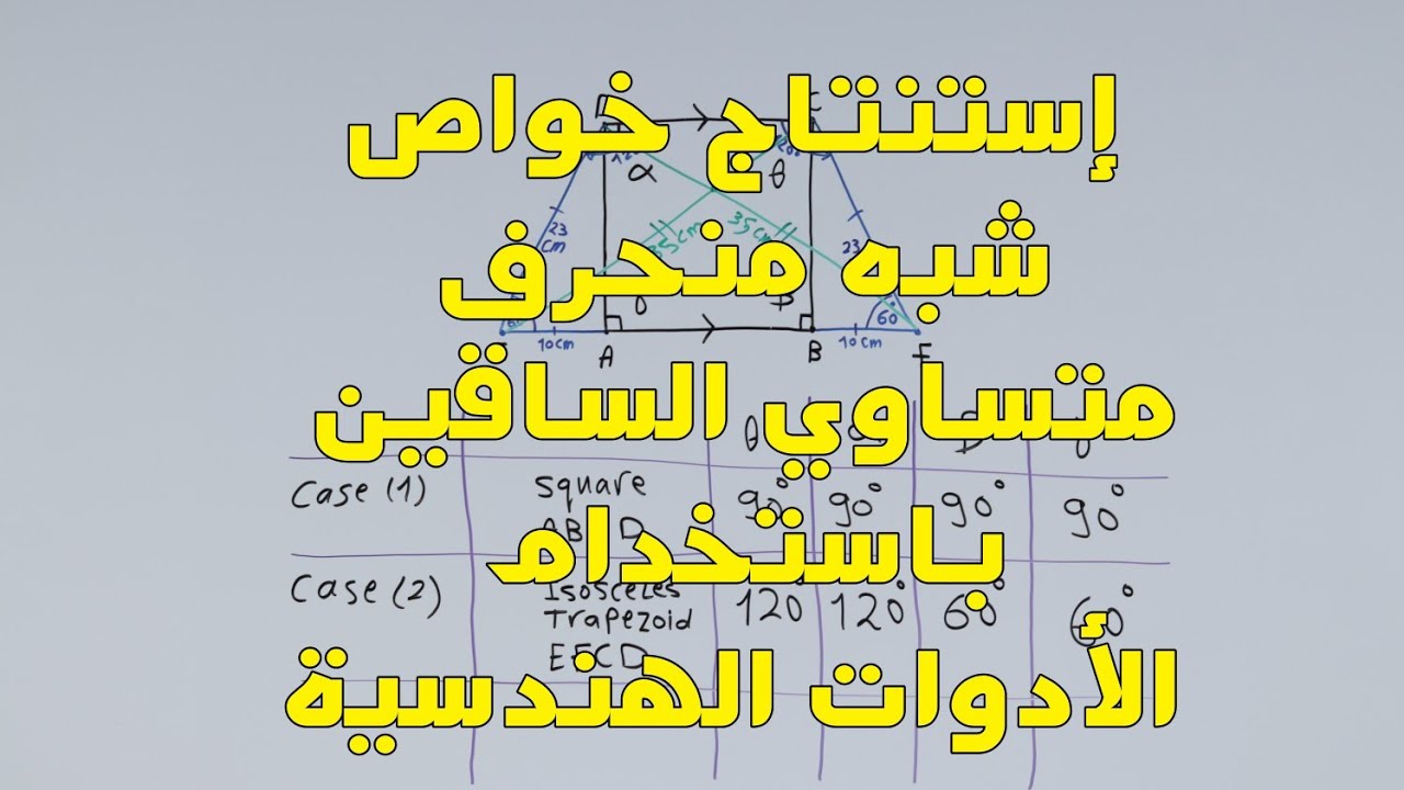 إستنتاج خواص شبه المنحرف المتساوي الساقين من خلال التطبيق العملي باستخدام الأدوات الهندسية