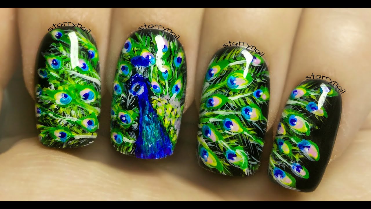 Peacock Freehand Nail Art Tutorial