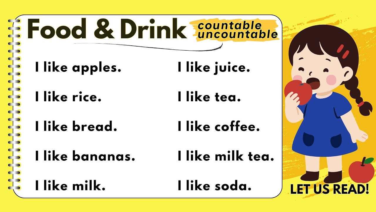 FOOD & DRINK SENTENCES | I LIKE & I WANT | Un/Countable | Read along | with Teacher Jake