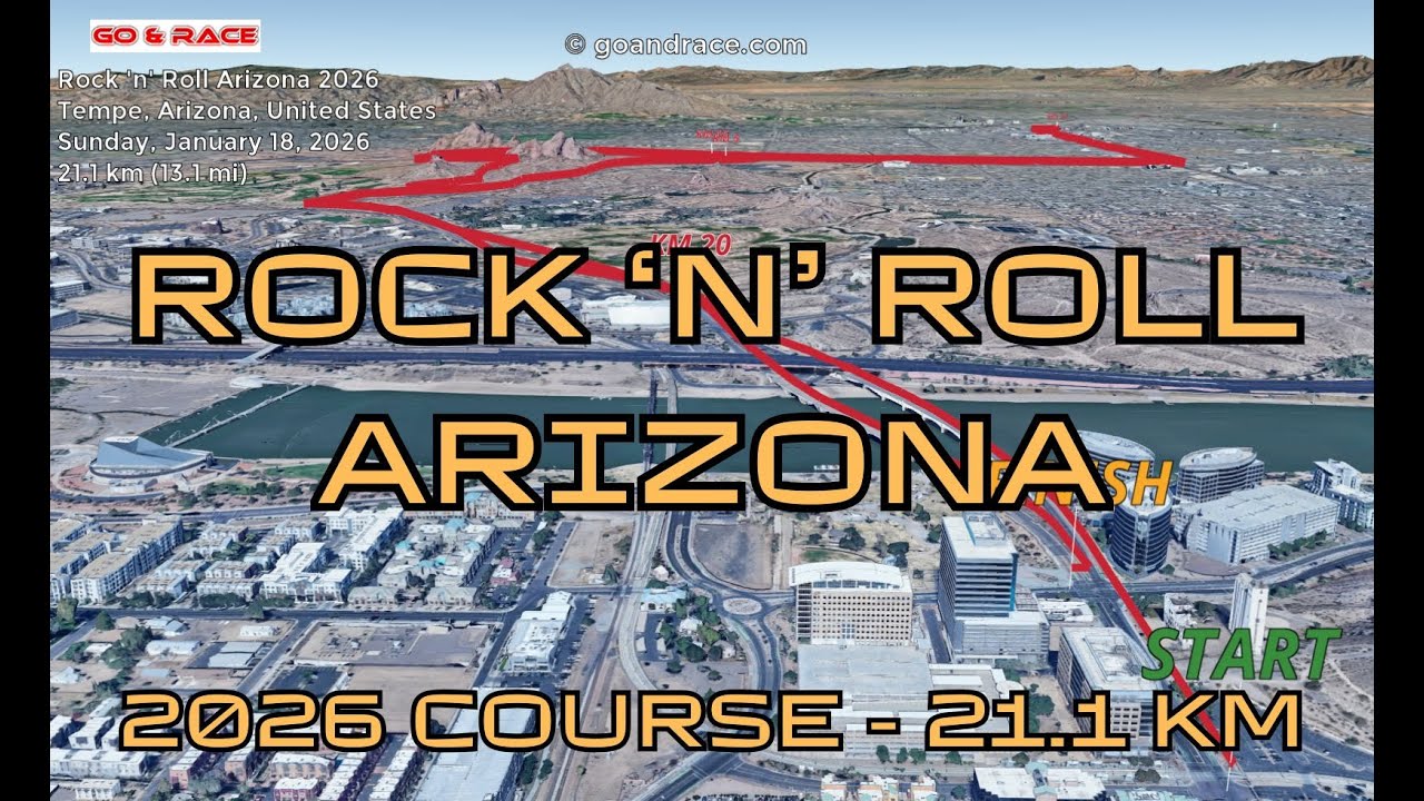 Rock 'n' Roll Arizona 2026: 3D Video Course Map | 21.1 km - Tempe
