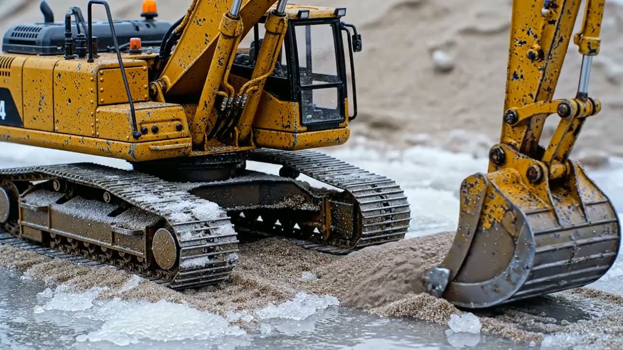 Satisfying Crunch! 114 Scale RC Excavator Digs Frozen Sand & Ice ASMR   Heavy Machinery Action!