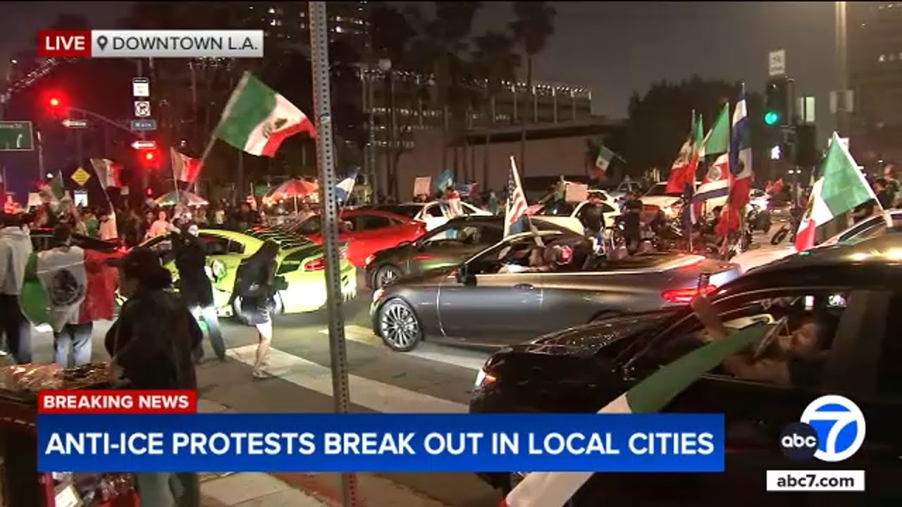 Thousands of anti-ICE protesters block 101 Freeway, streets in downtown Los Angeles