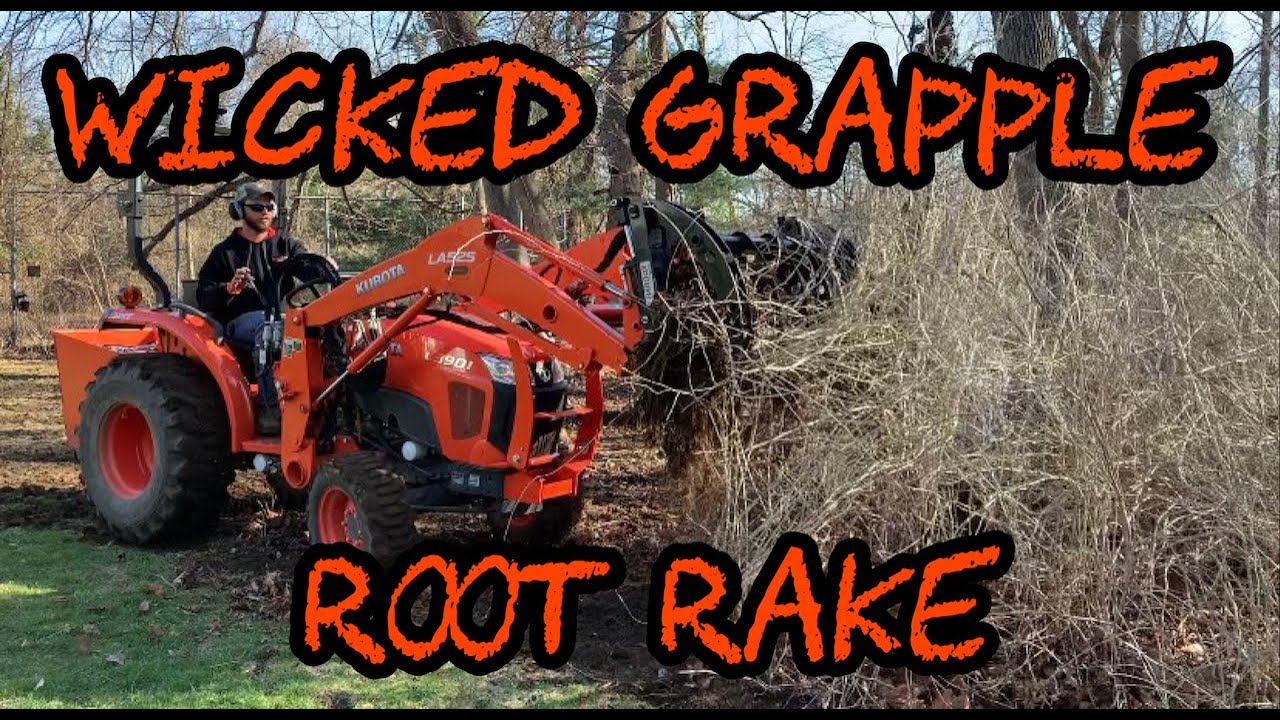 #93 Clearing Brush with Kubota Tractor and Everything Attachments Wicked Root Rake Grapple
