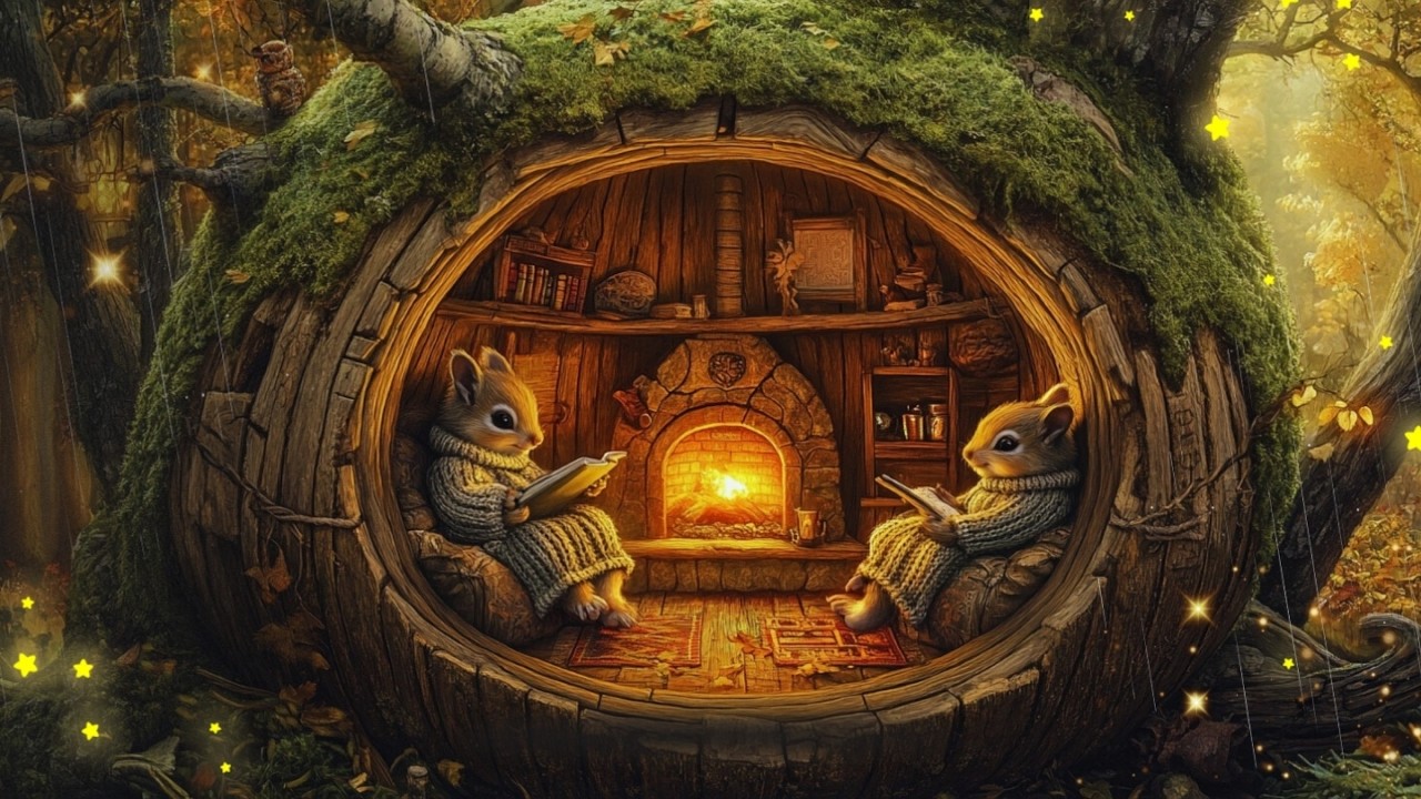 Rainy Night in a Tiny Hazelnut House 🌰 Rainy Forest Ambience & Relaxing Celtic Folk Music