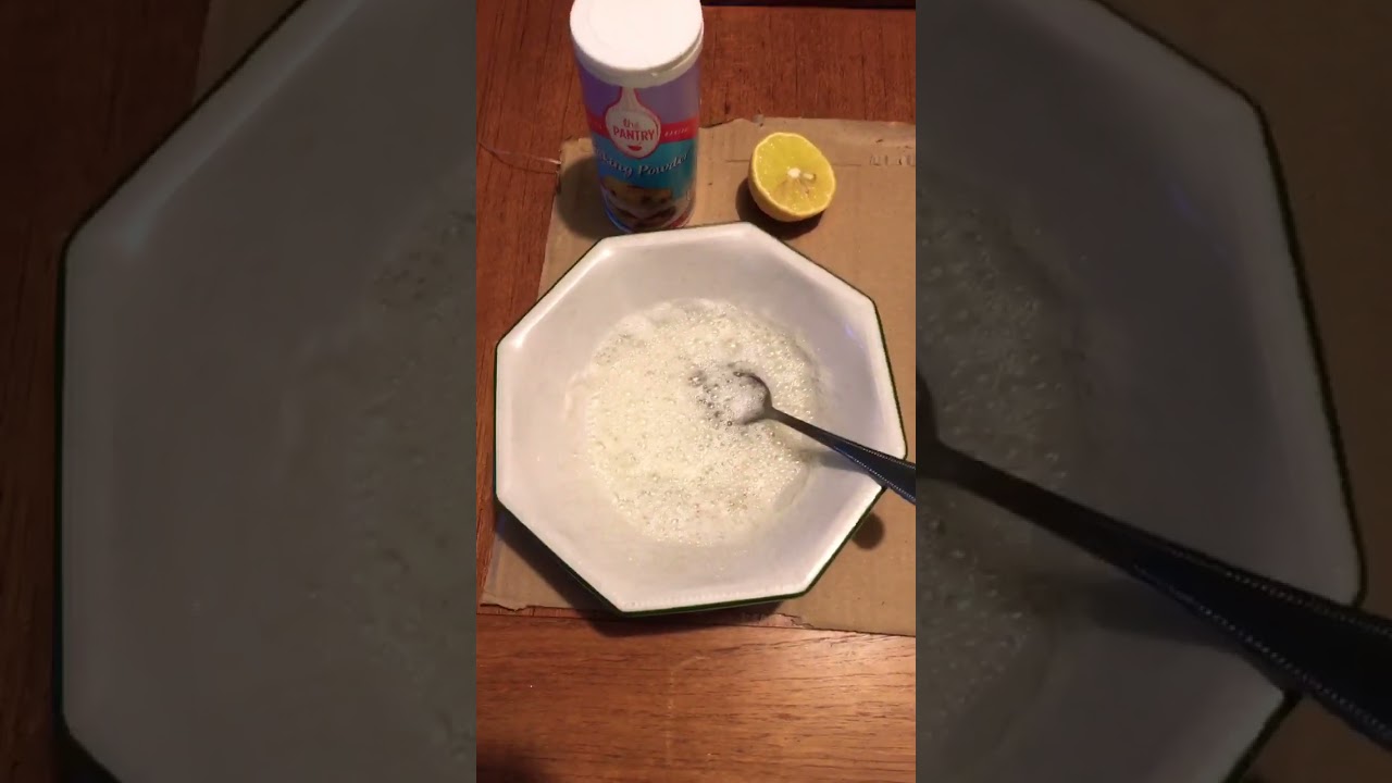 Natural Brass cleaning mixture . Lemon juice and baking powder.