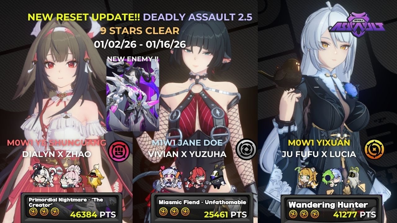 NEW !! Deadly Assault 9 Stars | M0W1 Ye Shunguang, M1W1 Jane Doe & M0W1 Yixuan Teams | ZZZero 2.5