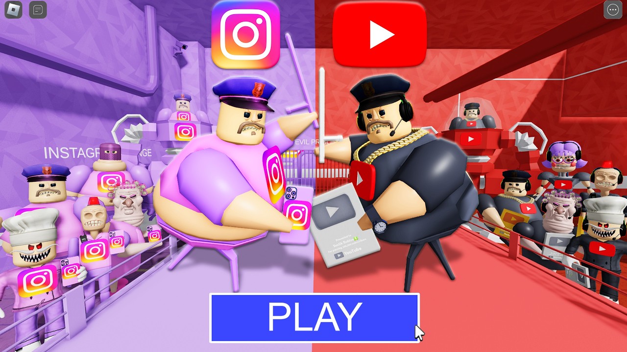 INSTAGRAM Team Vs YOUTUBE Team in BARRY'S PRISON RUN! New Scary Obby (#Roblox)