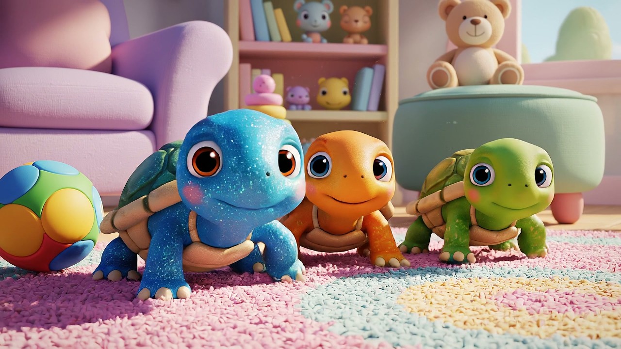 Tres Pequeñas Tortugas de Juguete Gatean | Canciones de Animales y Rimas Infantiles