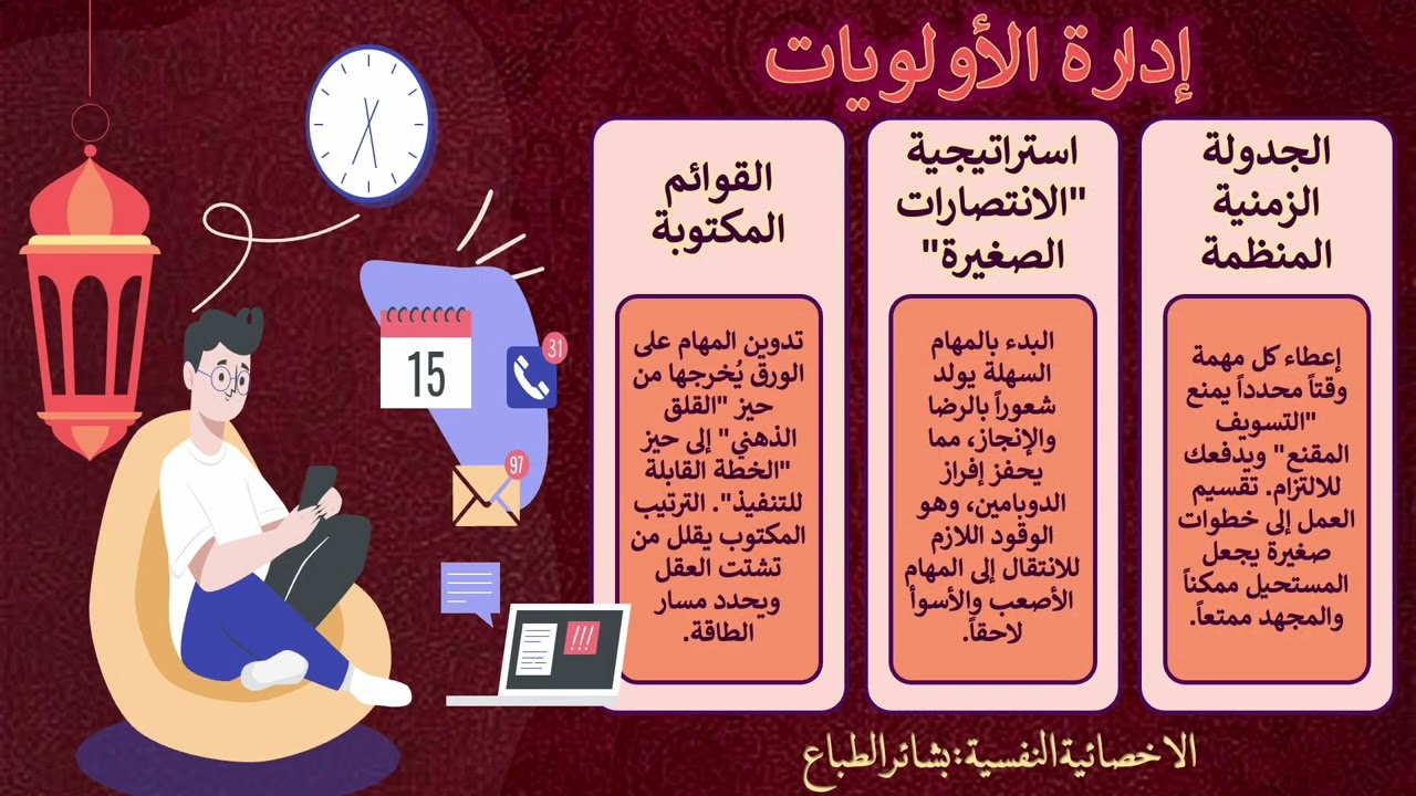 ١٦  رمضان ✨🌙 : هندسة الانضباط الوجداني: الدليل المتكامل لعلاج الكسل ✨🌙|الاخصائيةالنفسية:بشائرالطباع