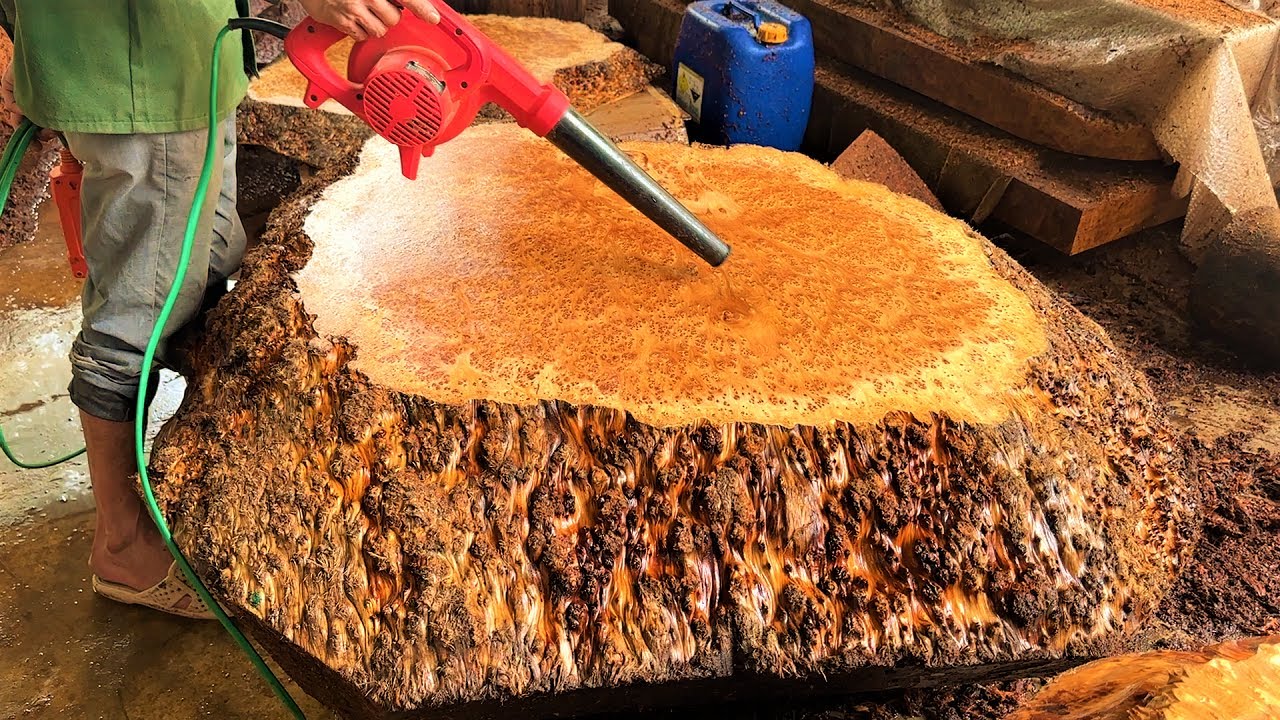 Incredible Giant Woodworking // The Heaviest Beautiful Monolithic & Rare Tea Table Burl Wood