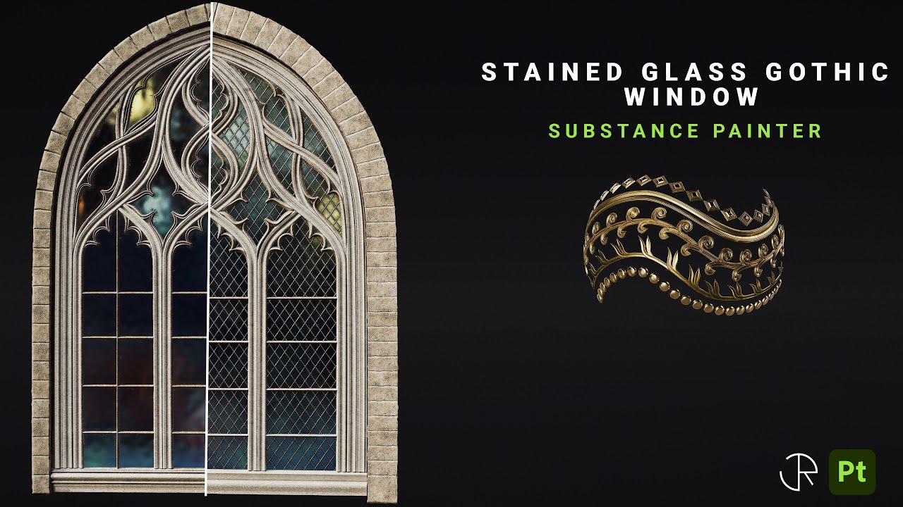 Stained Glass Gothic Window | Using Substance Painter path tool and Translucency