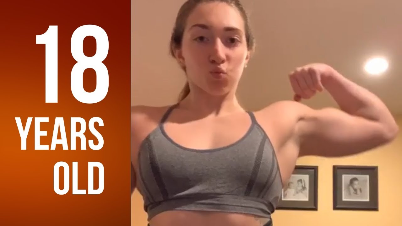 18 years old muscle girl Madisun flexing her biceps