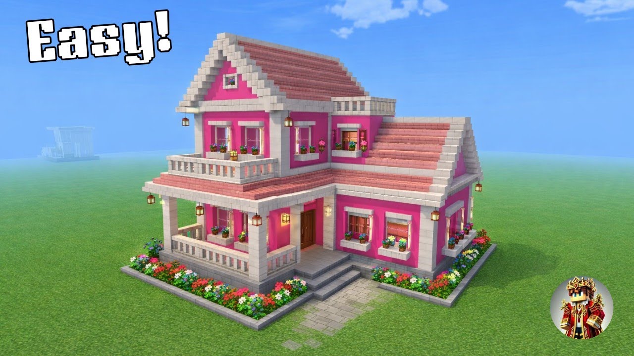 EASY 10 MINUTE PINK MODERN HOUSE TUTORIAL | #akhilog #minecraft 