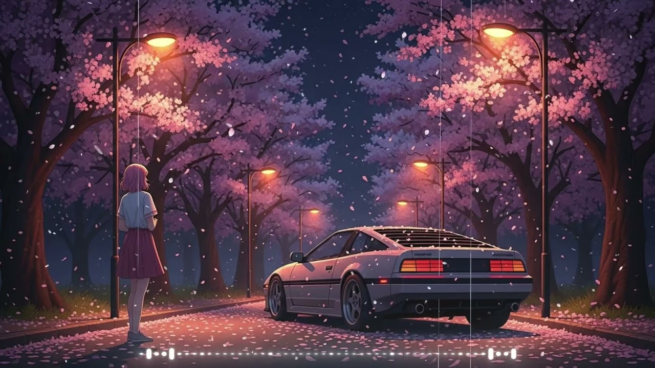 Synthwave 80s - Nostalgic Night Drive under Cherry Blossoms