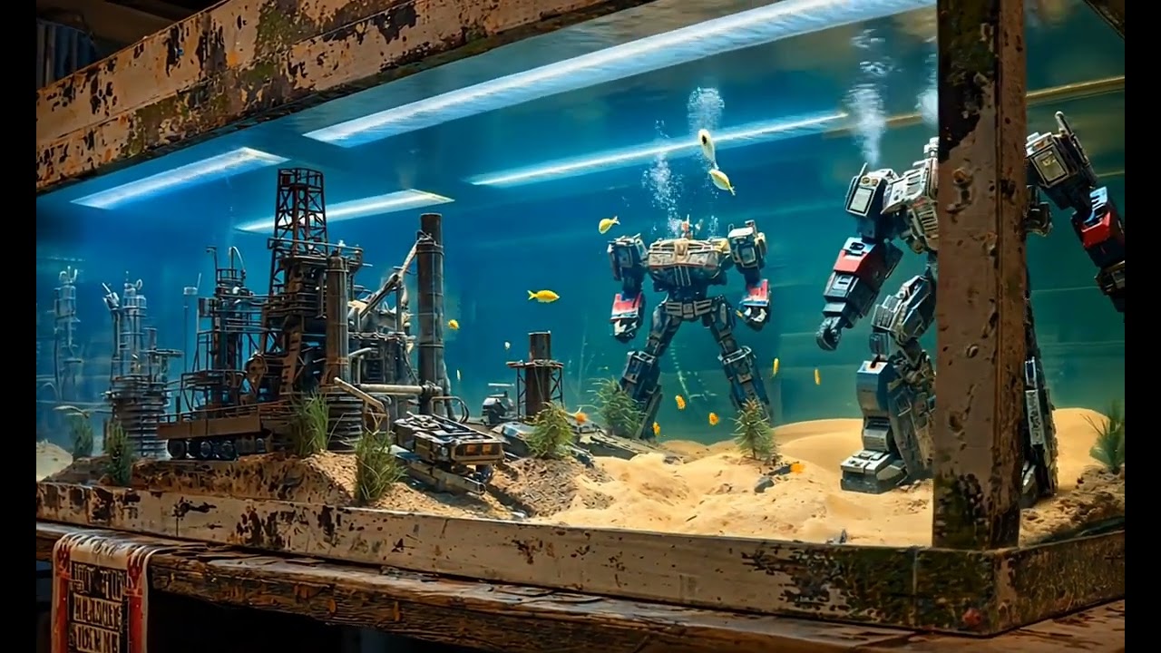 廢土風，大漠上的工廠，機器人守衛，變形金剛#魚缸造景創意 #水族造景 #魚缸里的大自然 #魚缸造景
