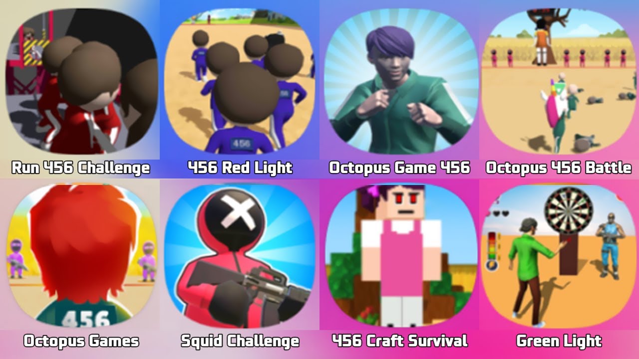 456 Run Challenge, 456 Red Light Challenge, Octopus Game 3D, Octopus 456 Battle, Squid Game 456