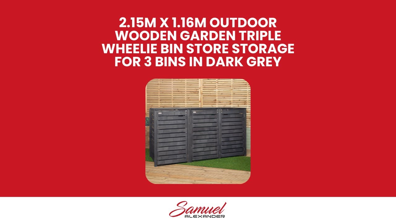 2.15m x 1.16m Outdoor Wooden Garden Triple Wheelie Bin Store Storage for 3 Bins in Dark Grey