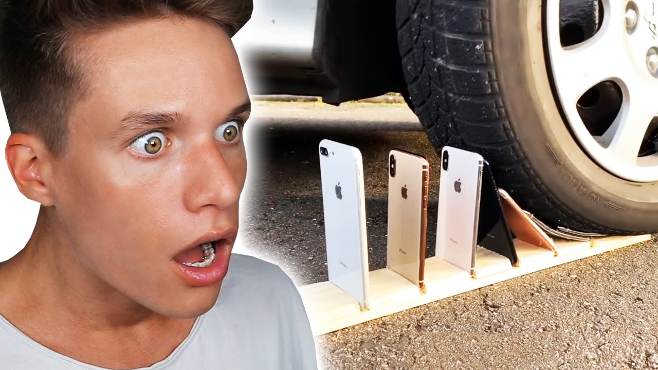 Er fährt mit dem AUTO über IPHONES 😱