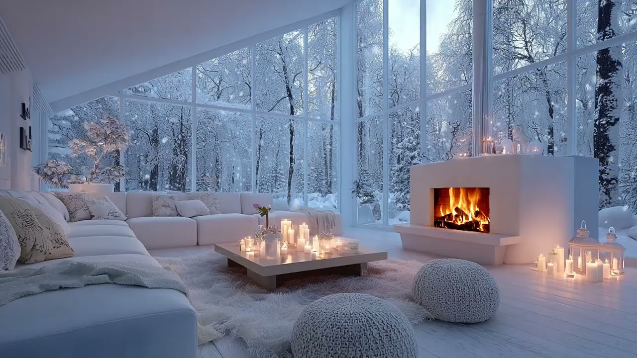 🌸🎶 Cozy White Winter Piano Room with Fireplace Glow for 3 Hours of Peace and Relaxation