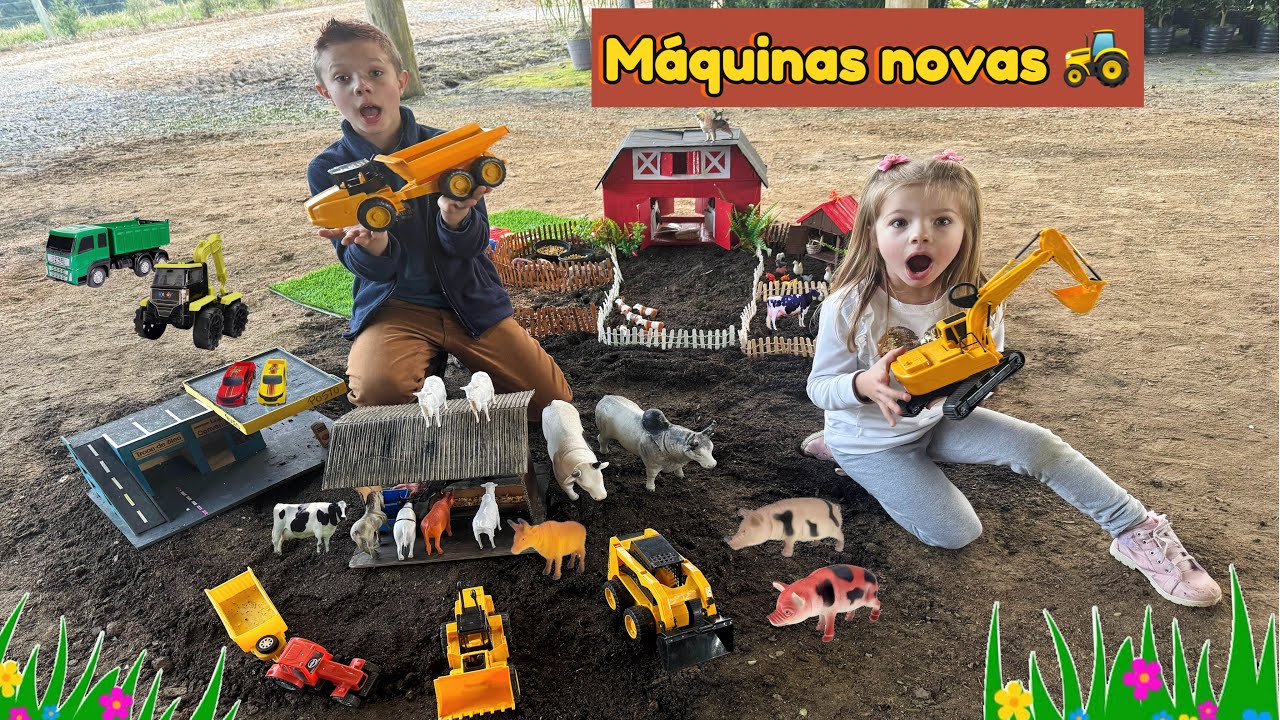 FAZENDINHA de BRINQUEDO do MATHEUS e ISABELA - MÁQUINAS NOVAS para a FAZENDINHA - BOI - VACA -CAVALO