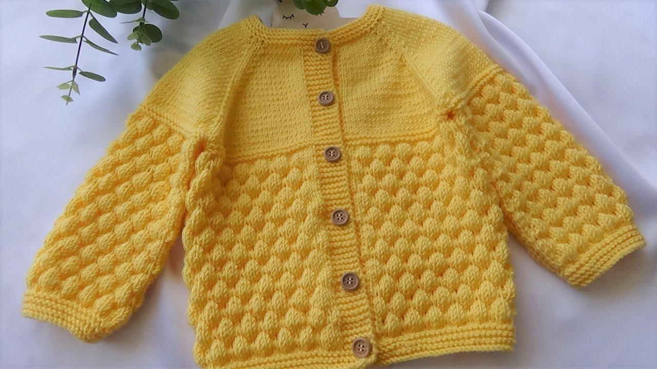 آموزش بافت ژاکت بچه گانه مدل پفی سایز یکسال - Knitting baby cardigan
