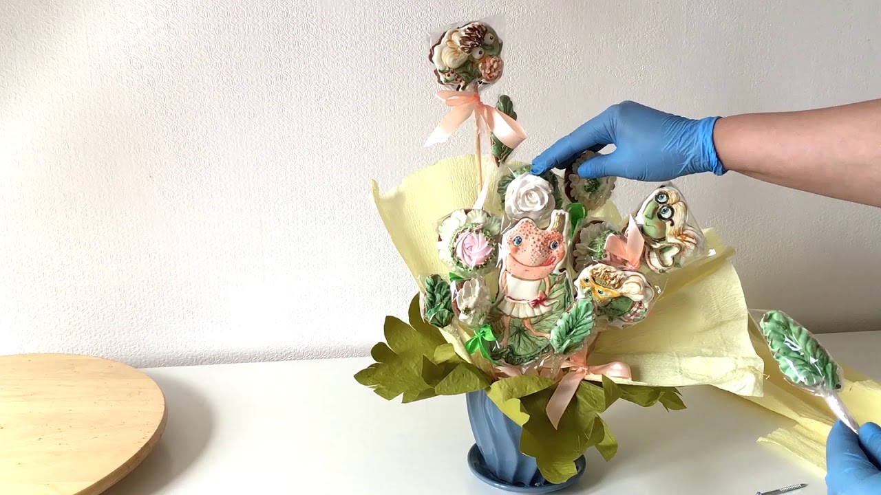 МК букет ЛЯГУШКА в ПОИСКАХ СЧАСТЬЯ:).Lesson a bouquet of cookies a FROG in SEARCH of HAPPINESS:)