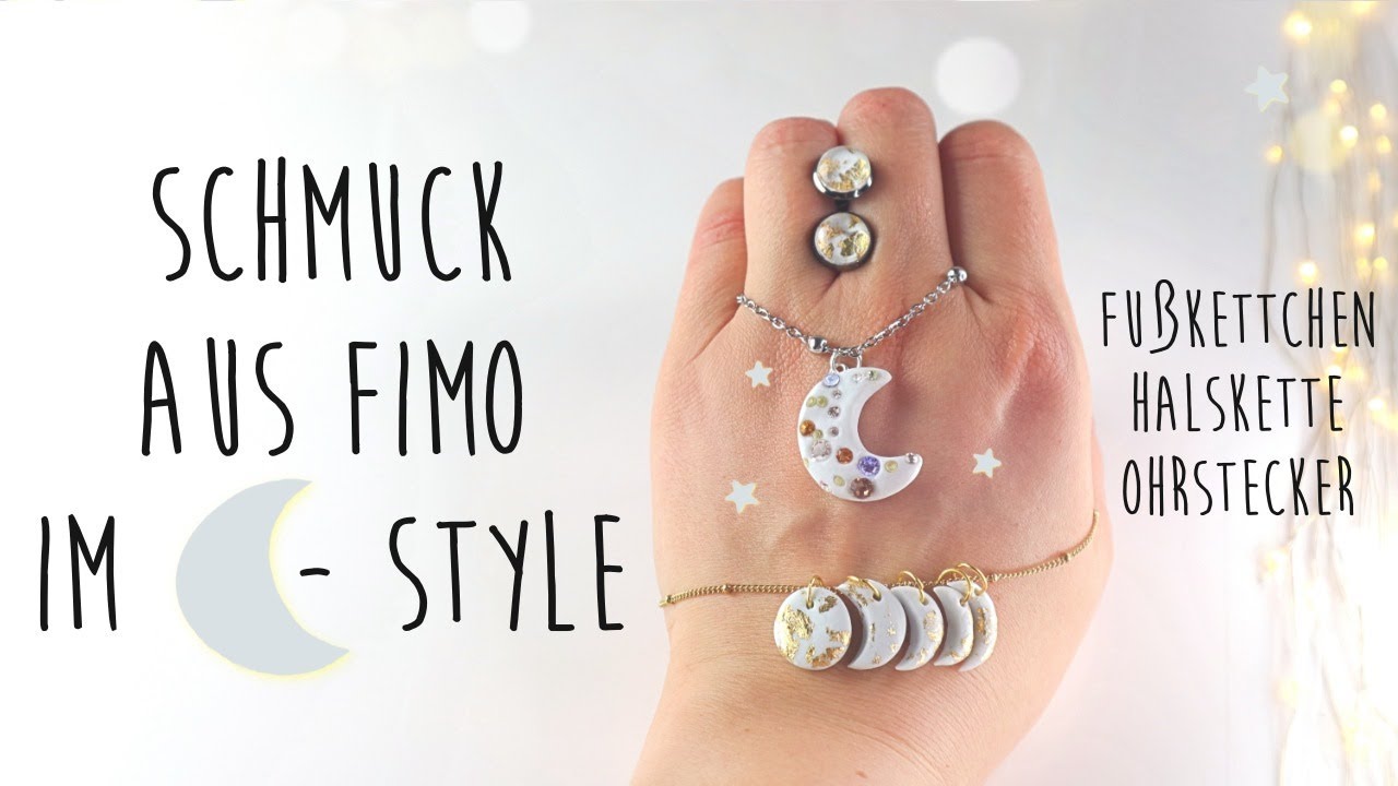 Schmuck aus Fimo im Mond-Style 🌙 Fußkettchen, Halskette und Ohrstecker aus Fimo! Deutsch & English!