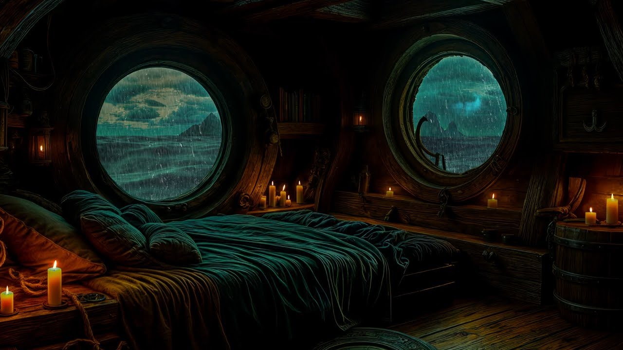 Rainy Ocean Night with Thunder ⚡ | Pirate Ship ASMR Ambience for Sleep & Relaxation