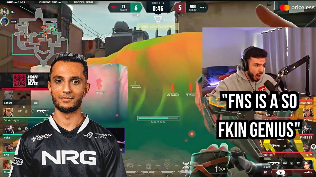 NRG FNS 1000 IQ IGLing Saves NRG from getting FLANKED vs T1 at VCT MASTERS !! SEN Tarik Reaction